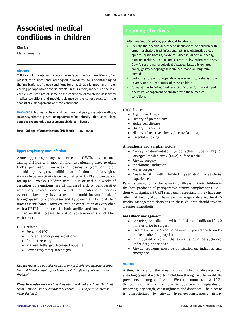 Associated medical conditions in children