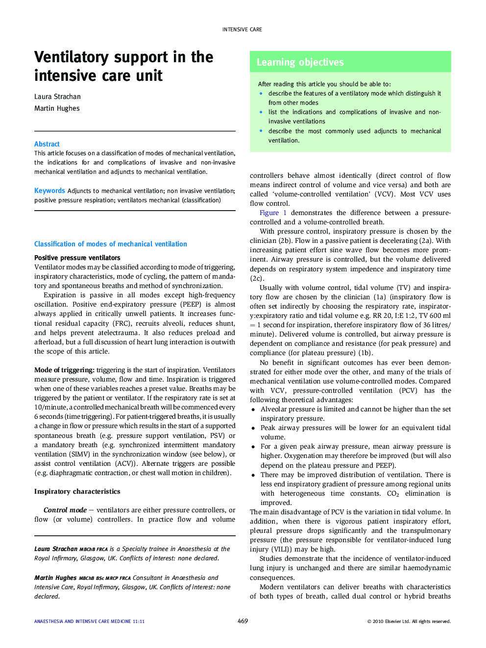 Ventilatory support in the intensive care unit