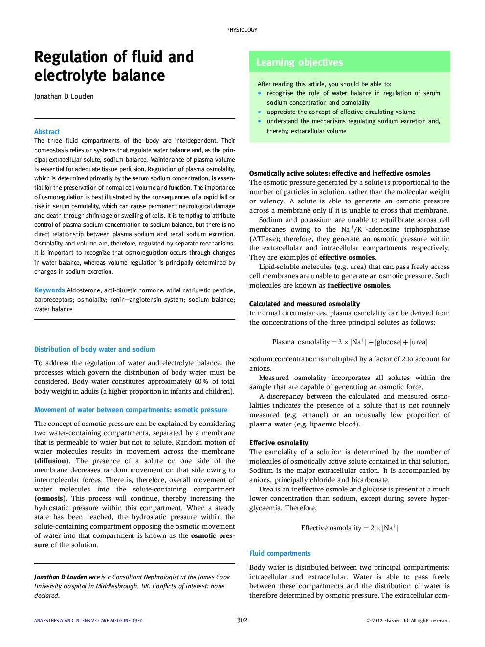 Regulation of fluid and electrolyte balance