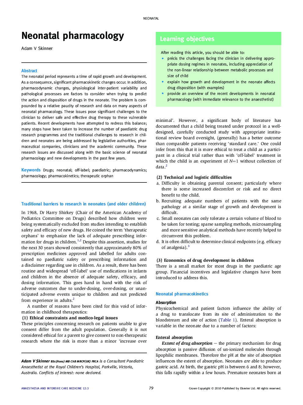 Neonatal pharmacology