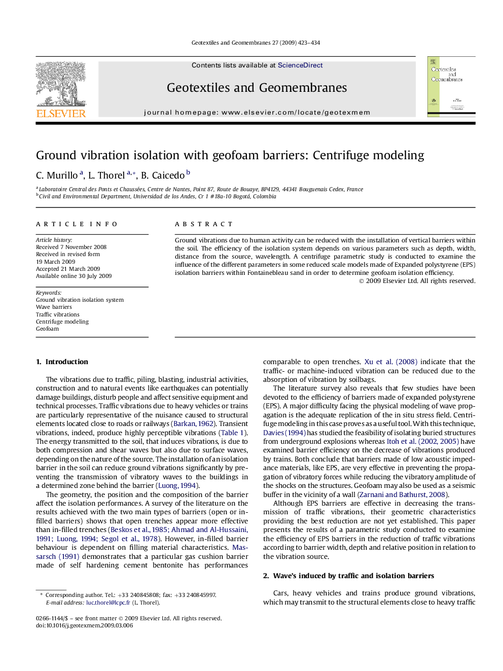 Ground vibration isolation with geofoam barriers: Centrifuge modeling