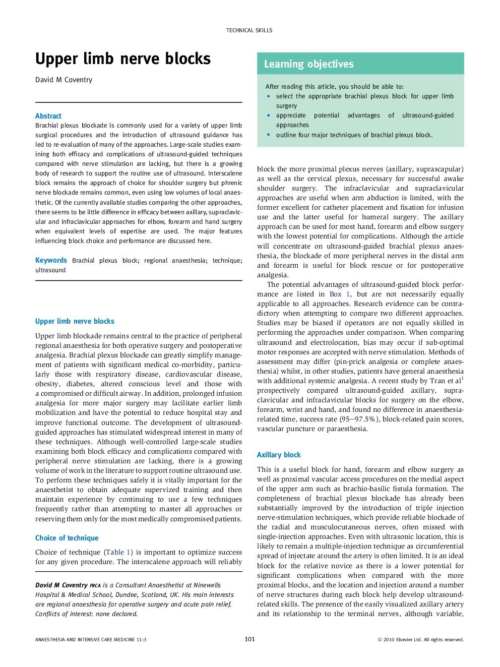 Upper limb nerve blocks