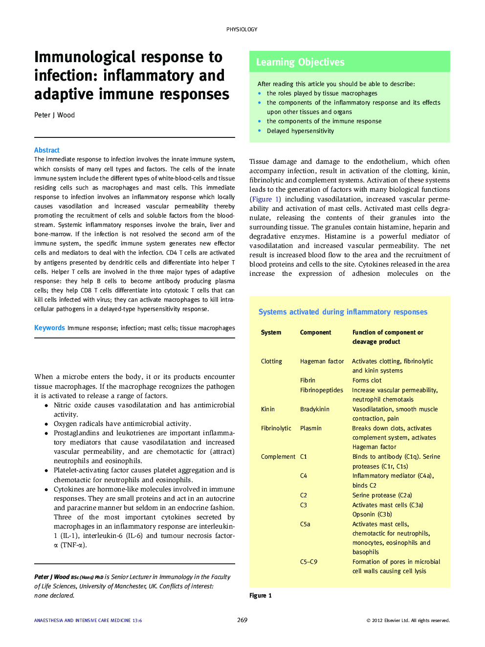 Immunological response to infection: inflammatory and adaptive immune responses