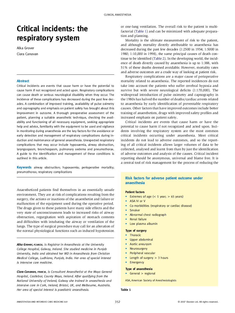 Critical incidents: the respiratory system