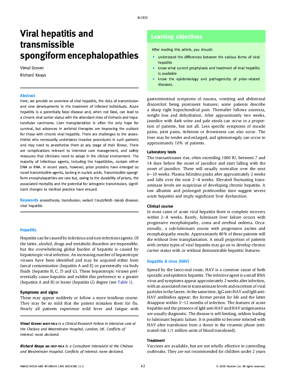Viral hepatitis and transmissible spongiform encephalopathies