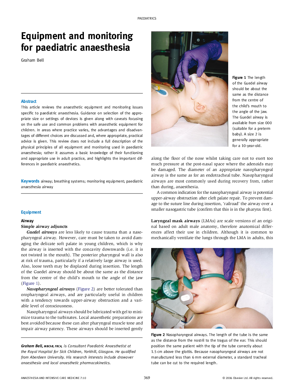 Equipment and monitoring for paediatric anaesthesia