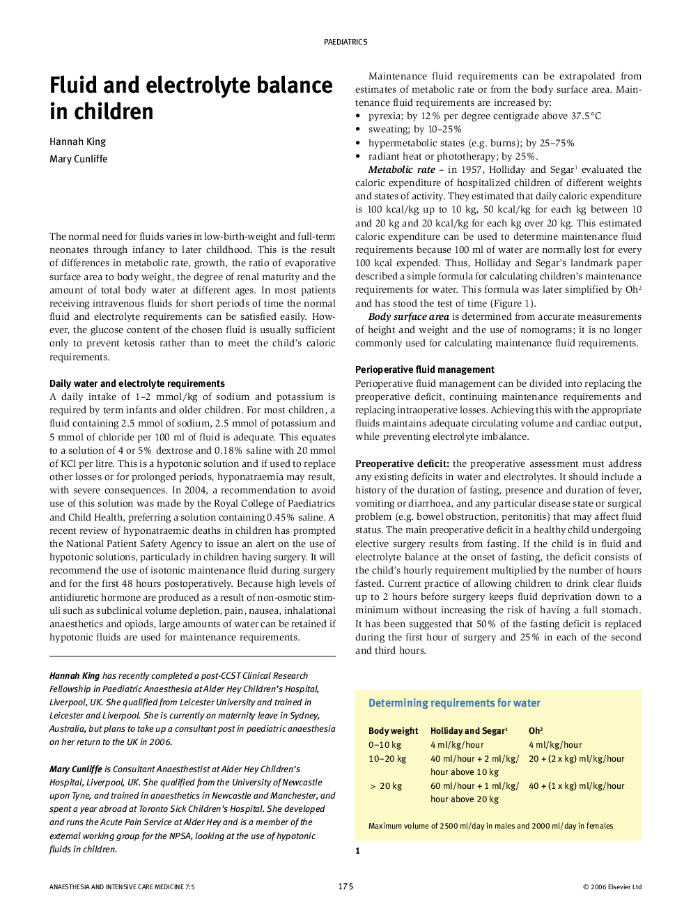 Fluid and electrolyte balance in children