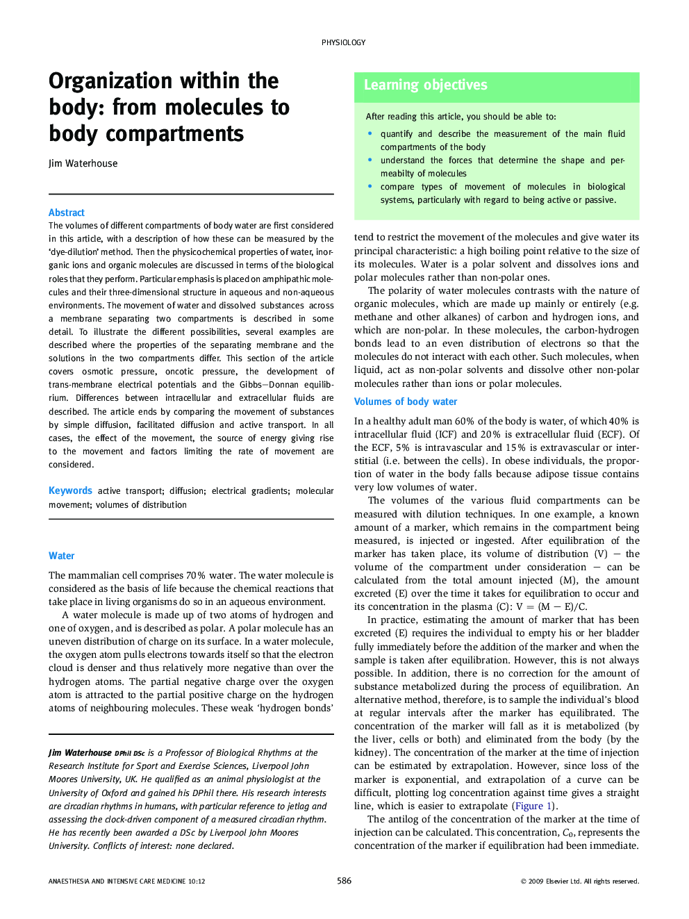 Organization within the body: from molecules to body compartments