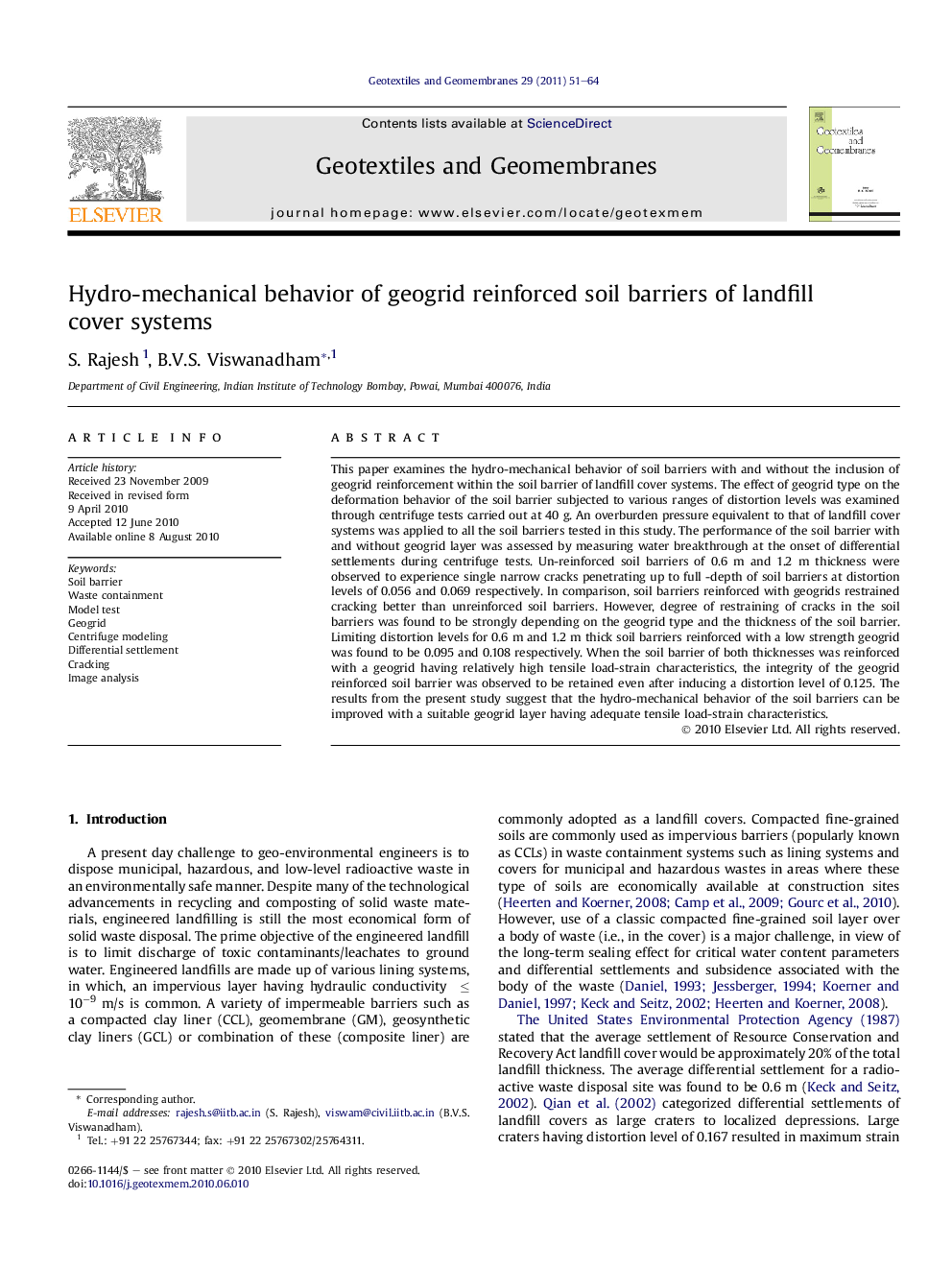 Hydro-mechanical behavior of geogrid reinforced soil barriers of landfill cover systems