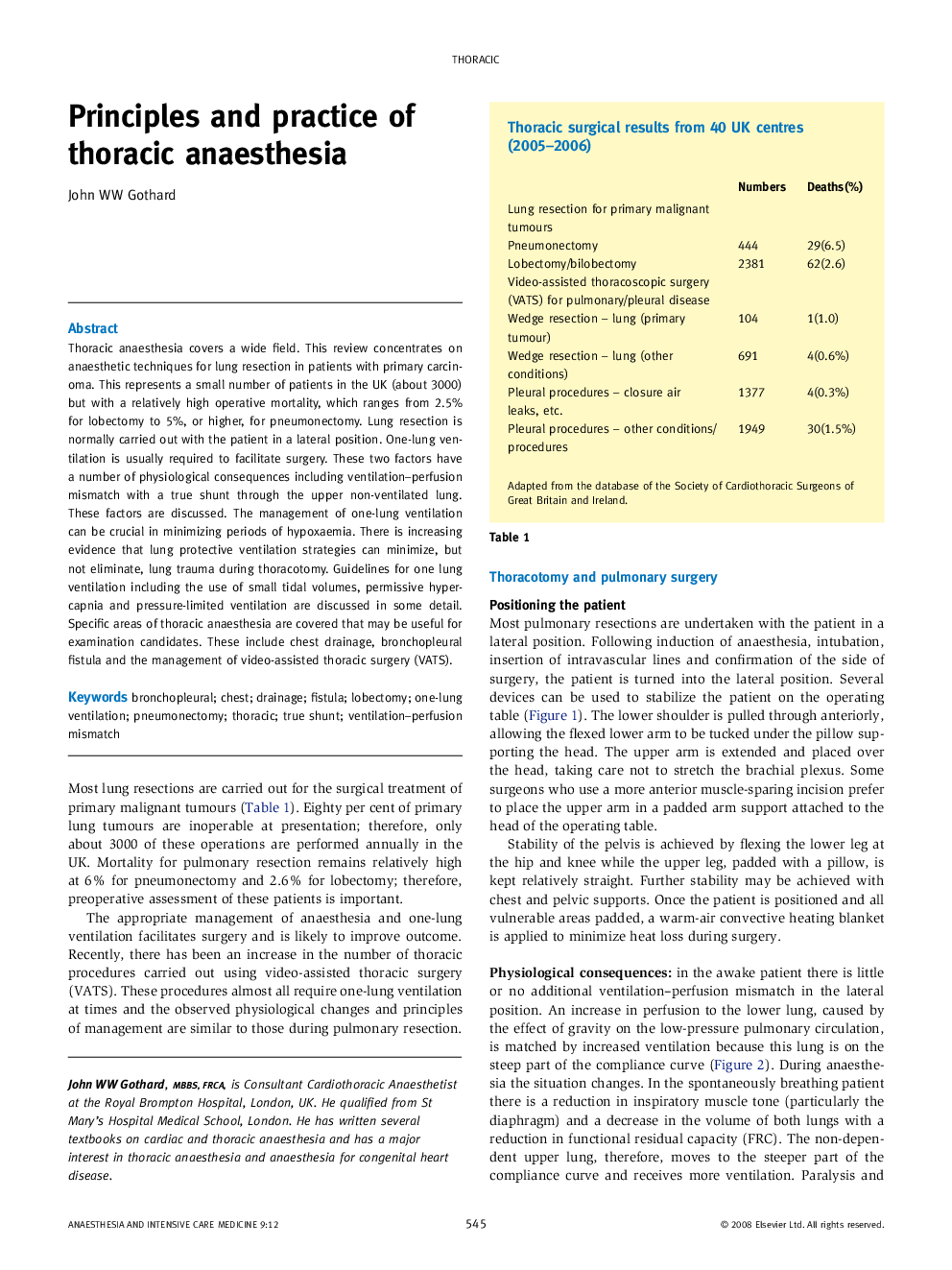 Principles and practice of thoracic anaesthesia