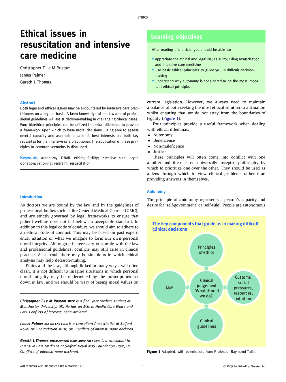 Ethical issues in resuscitation and intensive care medicine