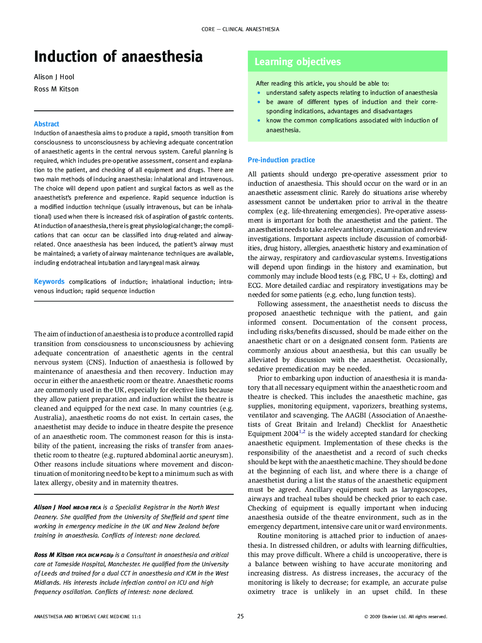 Induction of anaesthesia