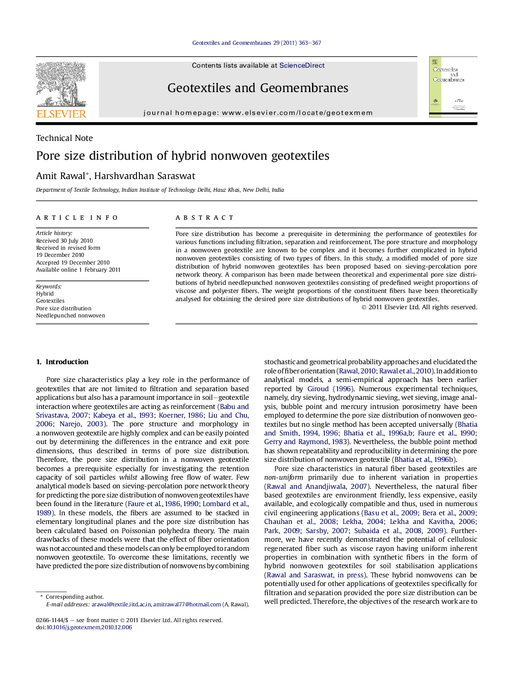Pore size distribution of hybrid nonwoven geotextiles
