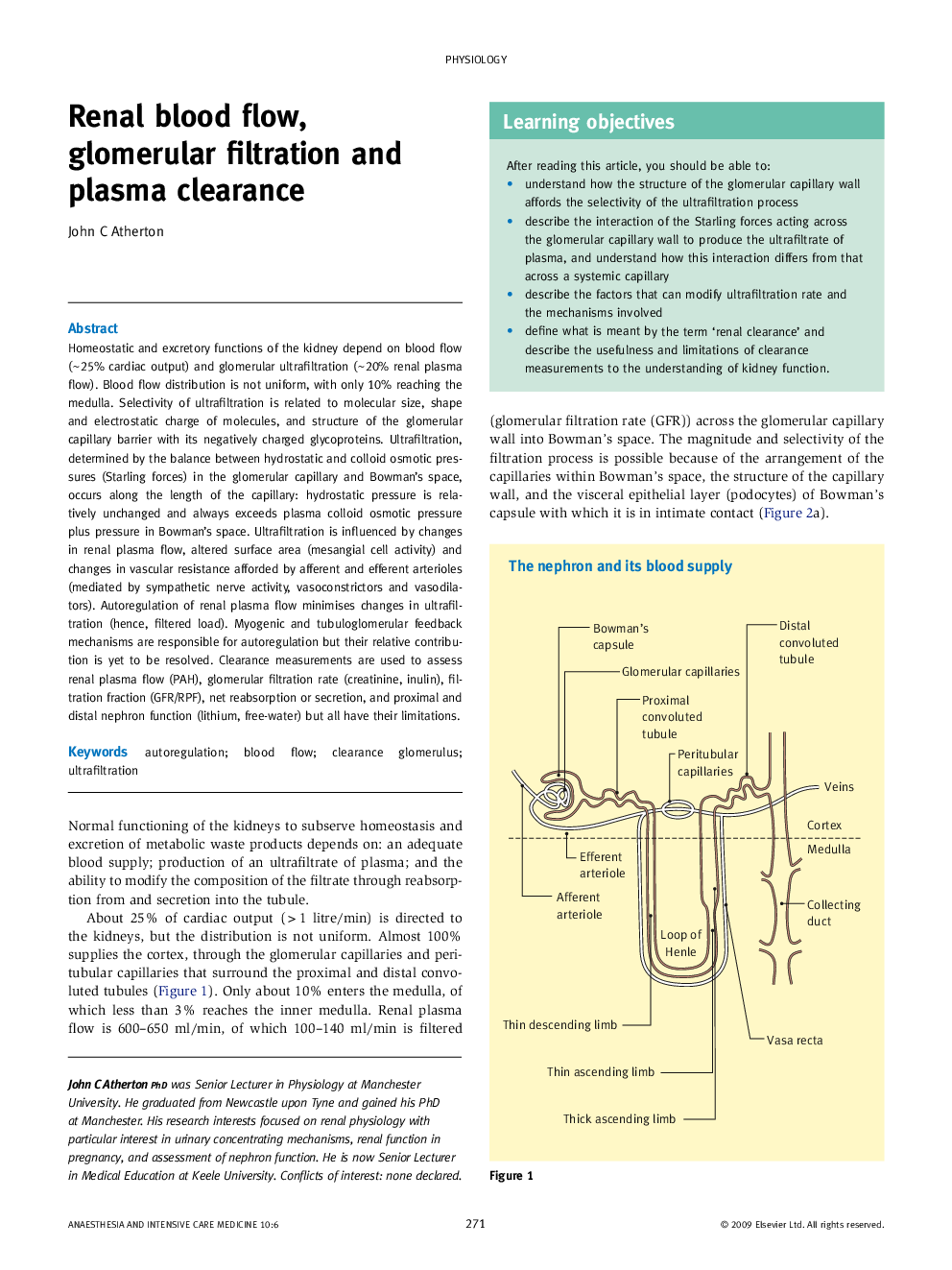 Renal blood flow, glomerular filtration and plasma clearance