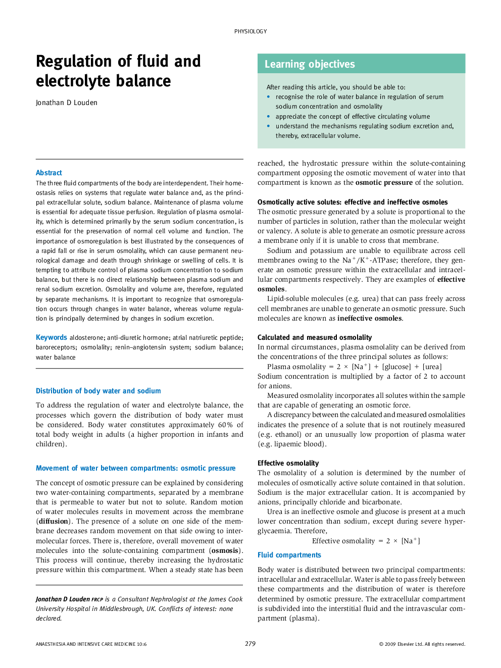 Regulation of fluid and electrolyte balance