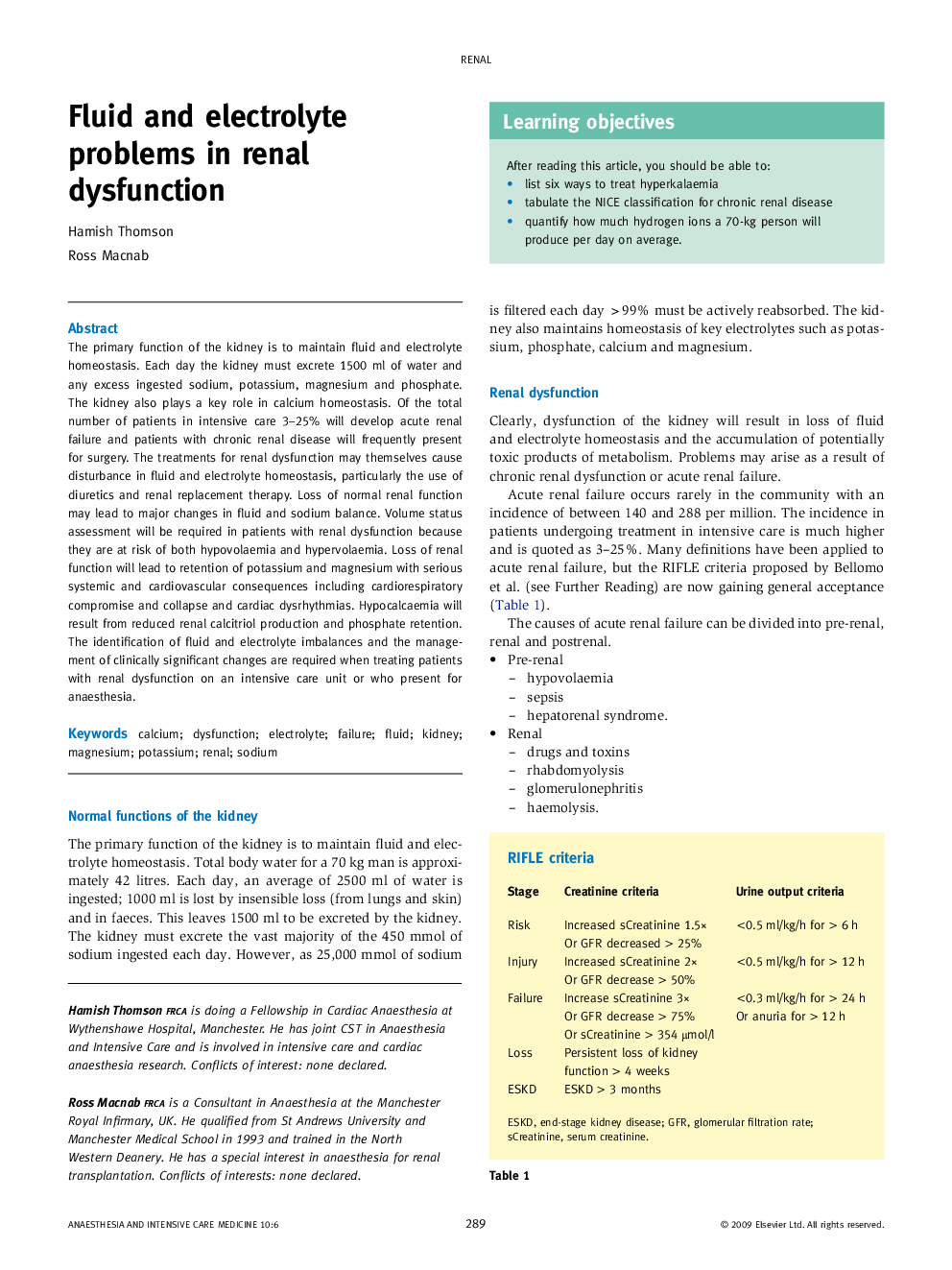 Fluid and electrolyte problems in renal dysfunction