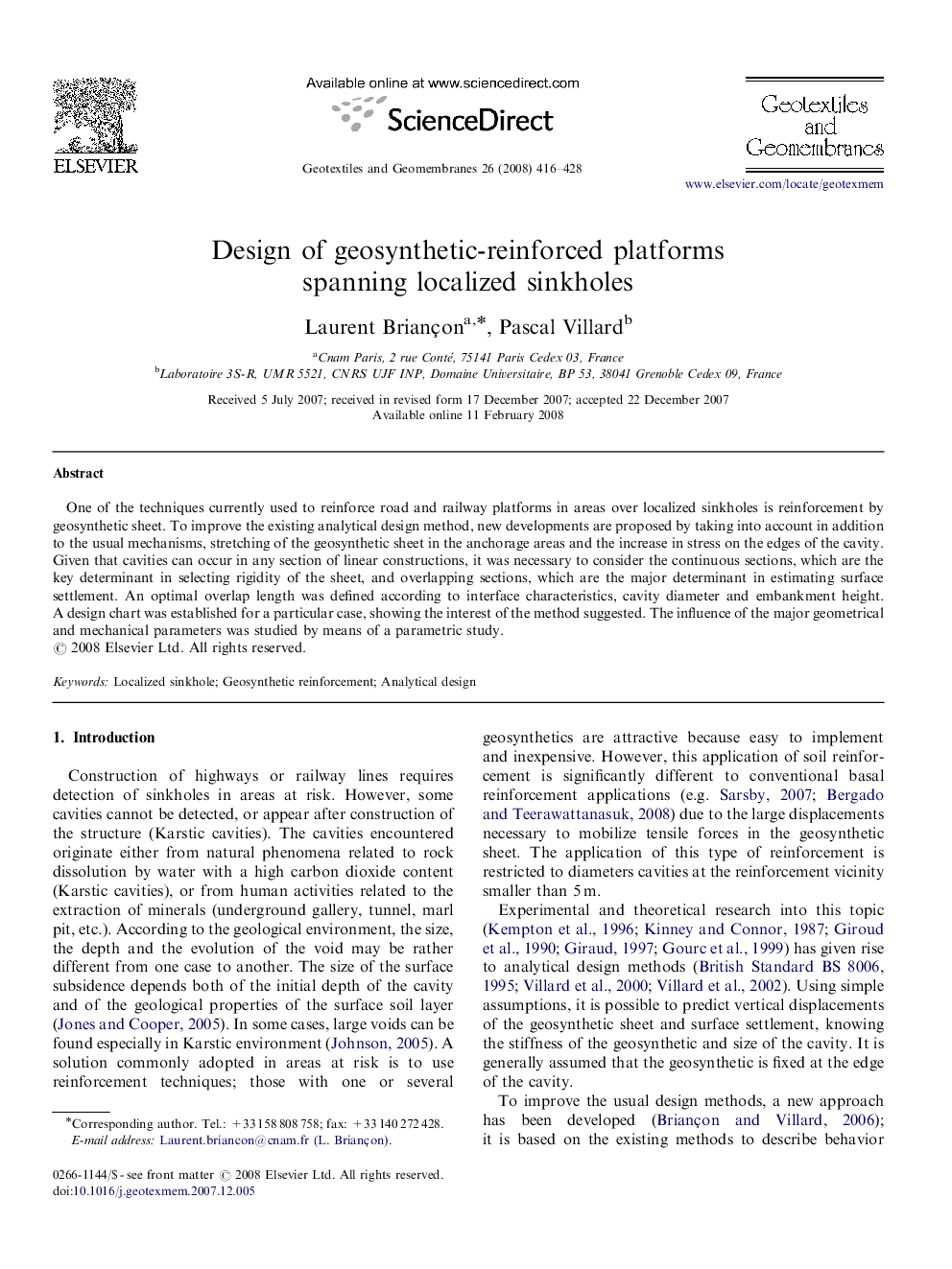 Design of geosynthetic-reinforced platforms spanning localized sinkholes