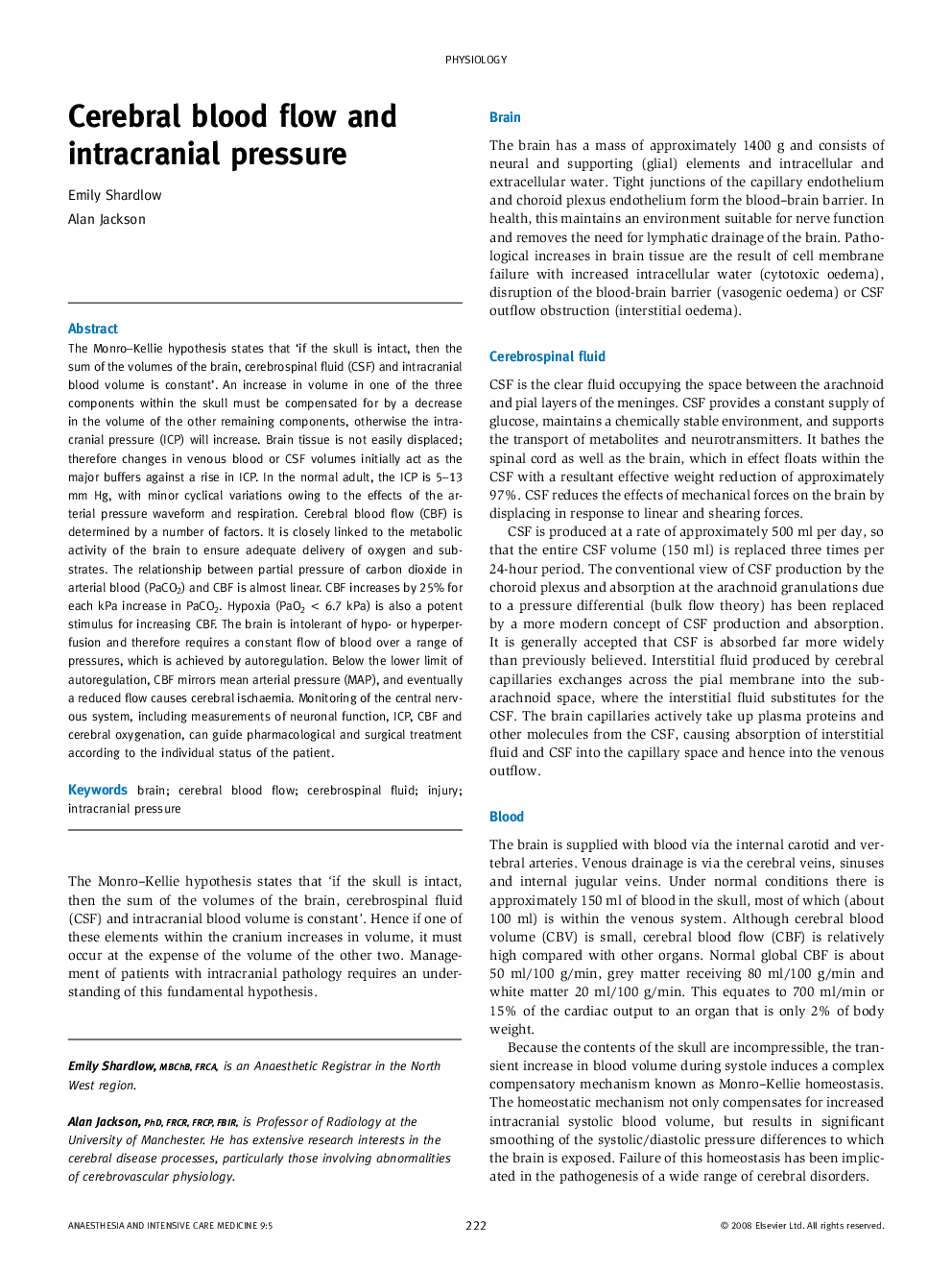 Cerebral blood flow and intracranial pressure