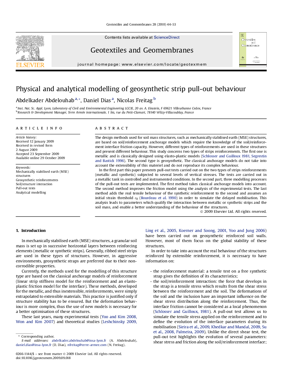 Physical and analytical modelling of geosynthetic strip pull-out behaviour