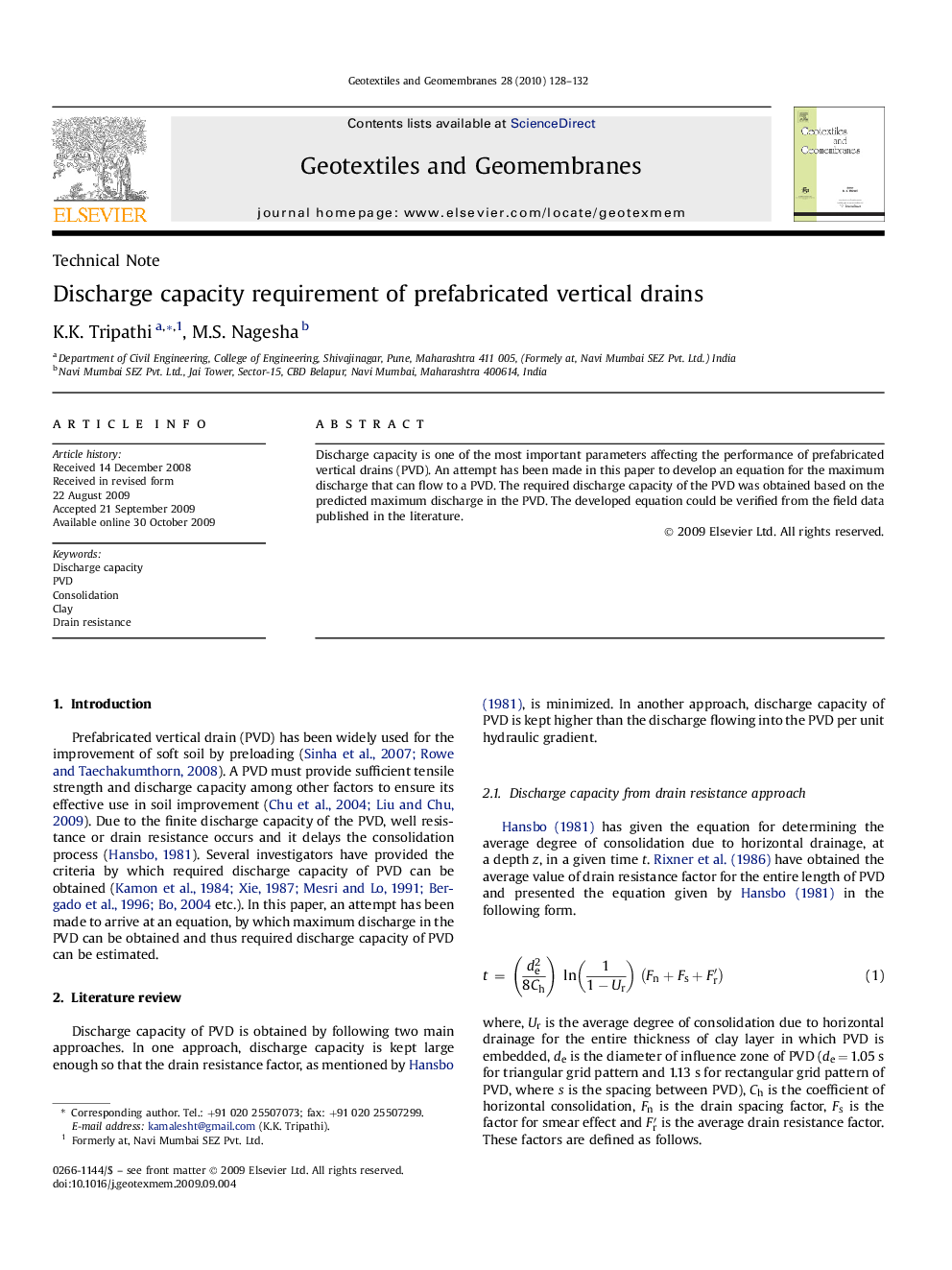 Discharge capacity requirement of prefabricated vertical drains