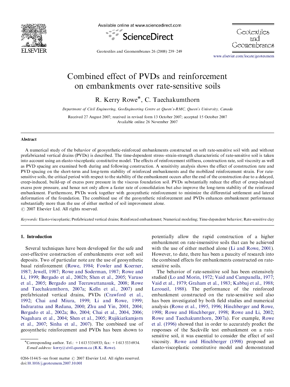 Combined effect of PVDs and reinforcement on embankments over rate-sensitive soils