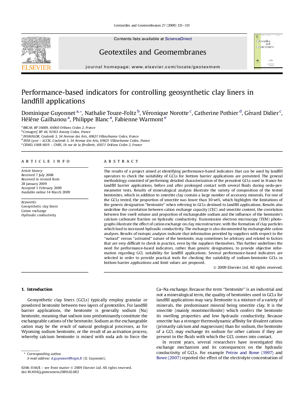 Performance-based indicators for controlling geosynthetic clay liners in landfill applications