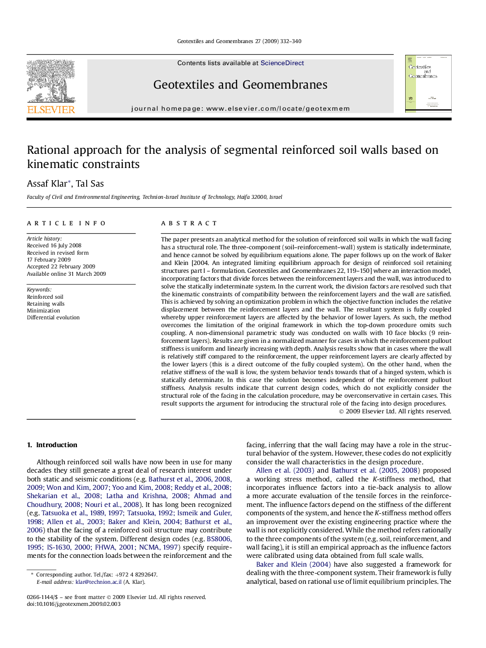 Rational approach for the analysis of segmental reinforced soil walls based on kinematic constraints