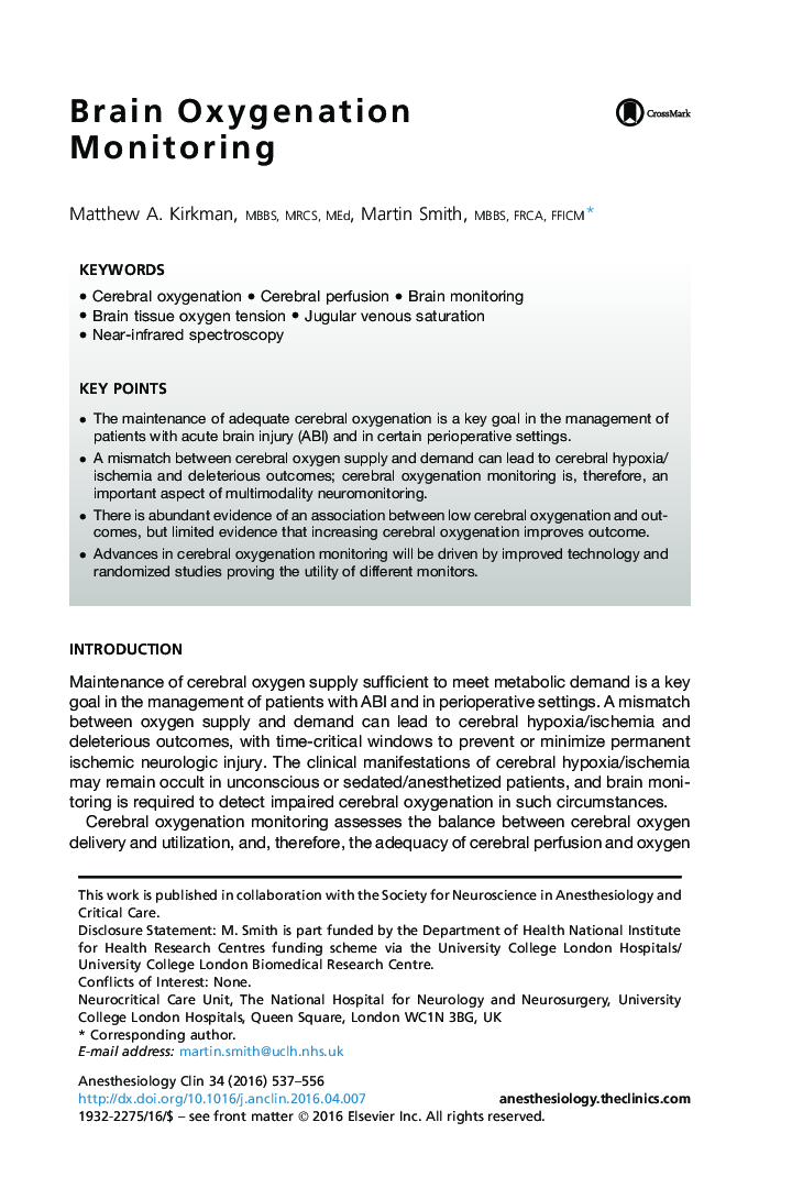 Brain Oxygenation Monitoring