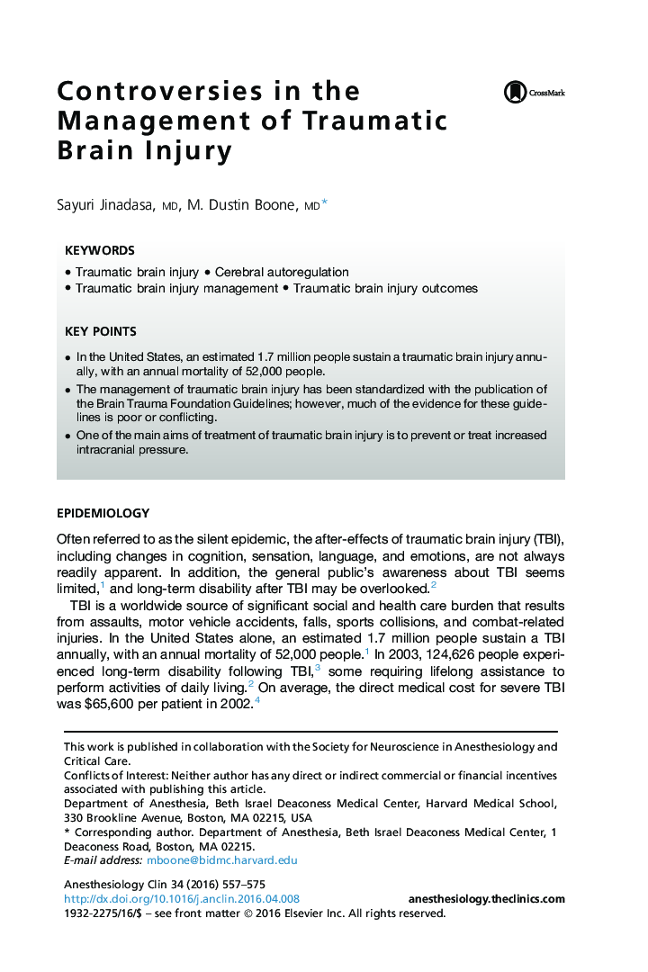 Controversies in the Management of Traumatic Brain Injury