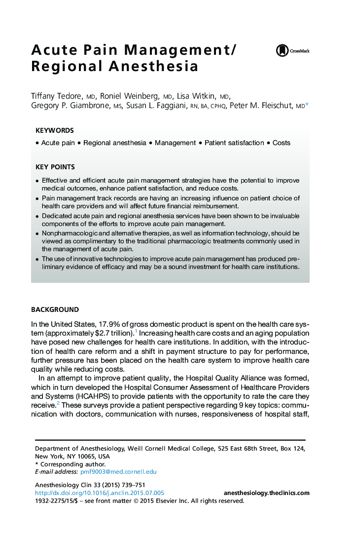 Acute Pain Management/Regional Anesthesia