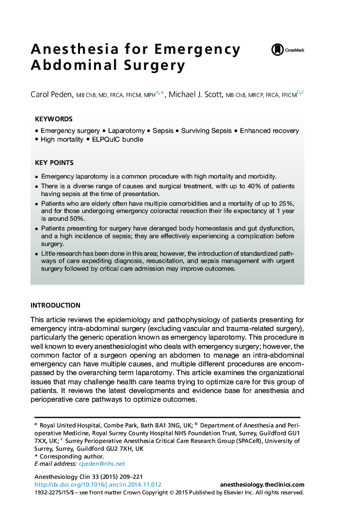 Anesthesia for Emergency Abdominal Surgery