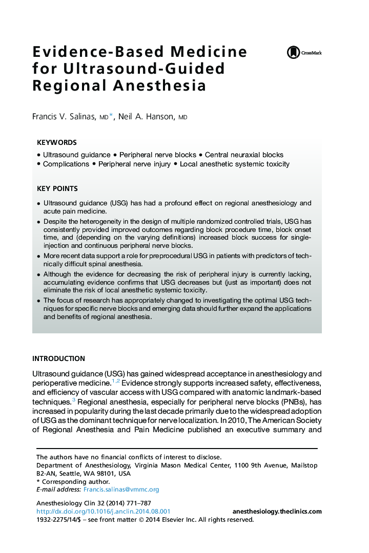 Evidence-Based Medicine for Ultrasound-Guided Regional Anesthesia