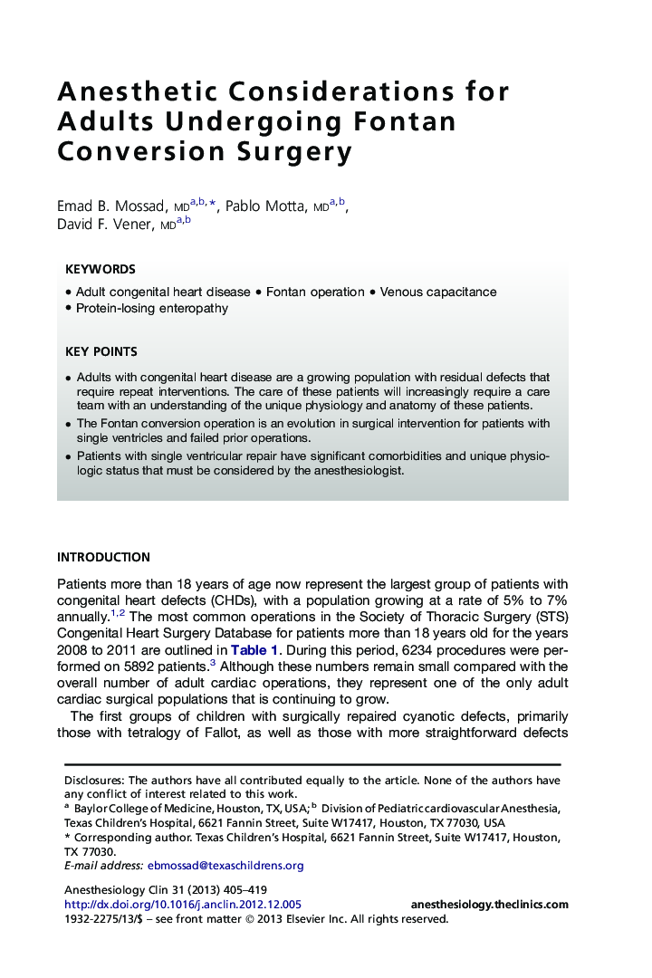 Anesthetic Considerations for Adults Undergoing Fontan Conversion Surgery