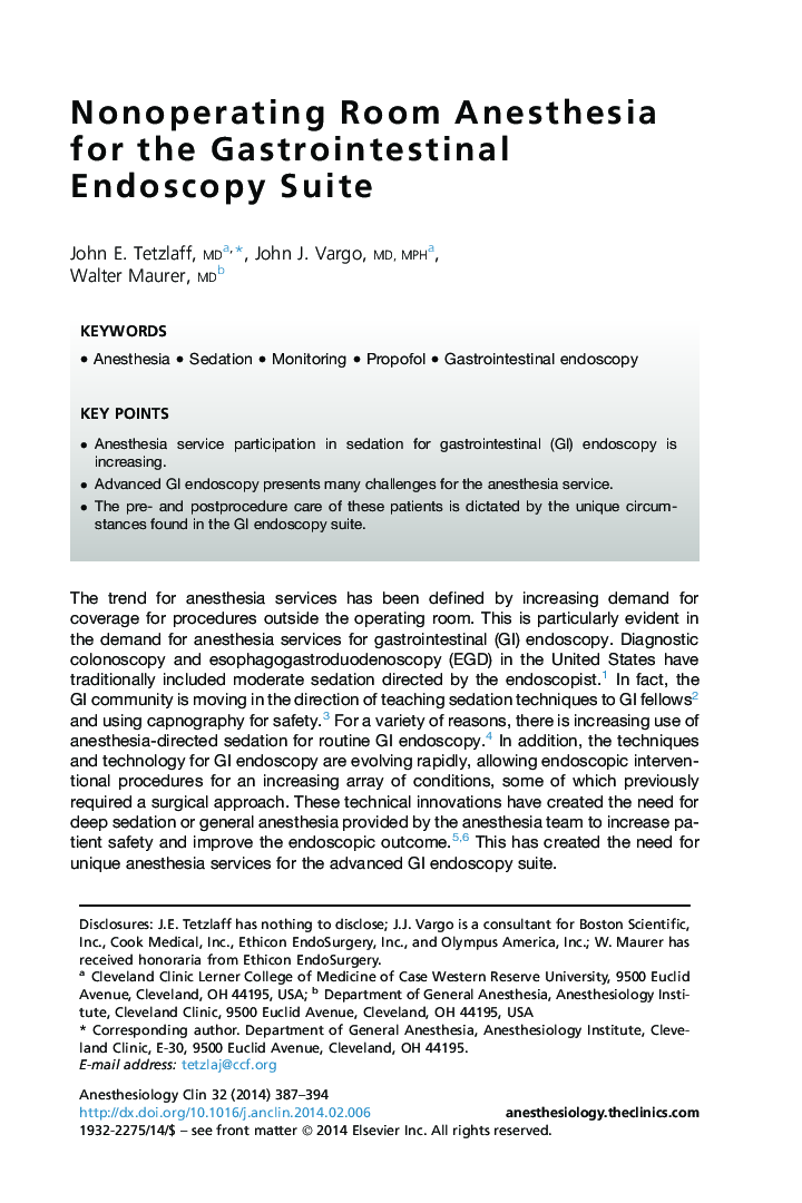 Nonoperating Room Anesthesia for the Gastrointestinal Endoscopy Suite