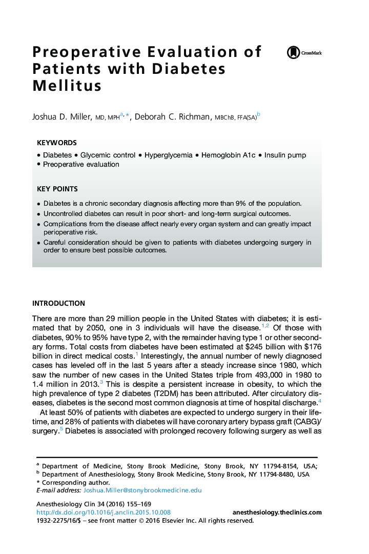 Preoperative Evaluation of Patients with Diabetes Mellitus