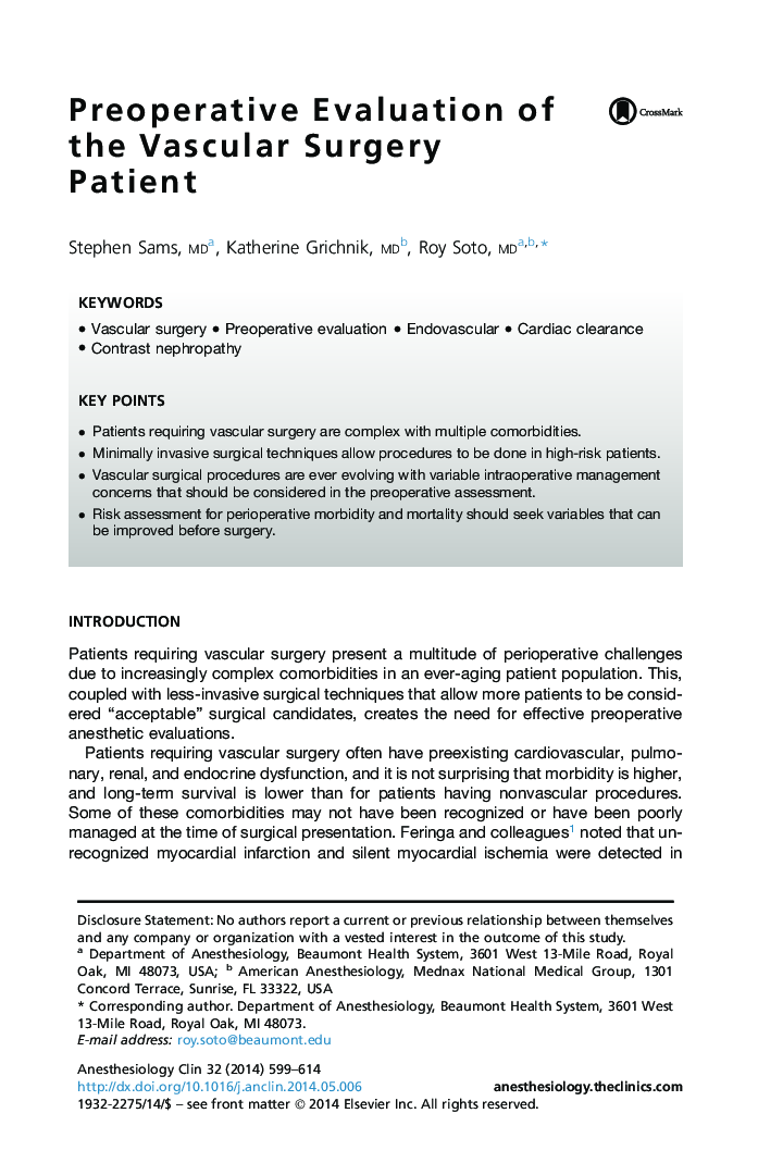 Preoperative Evaluation of the Vascular Surgery Patient