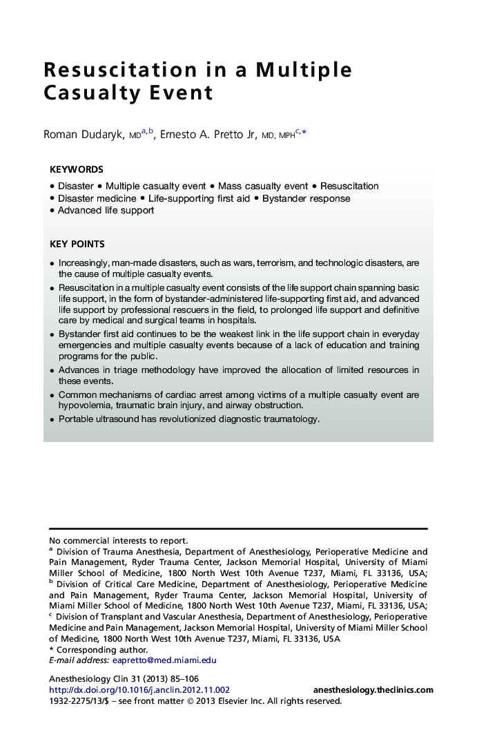 Resuscitation in a Multiple Casualty Event