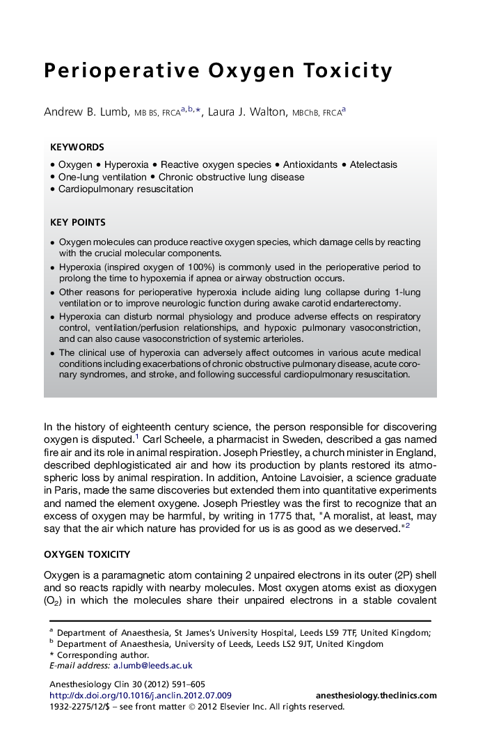 Perioperative Oxygen Toxicity