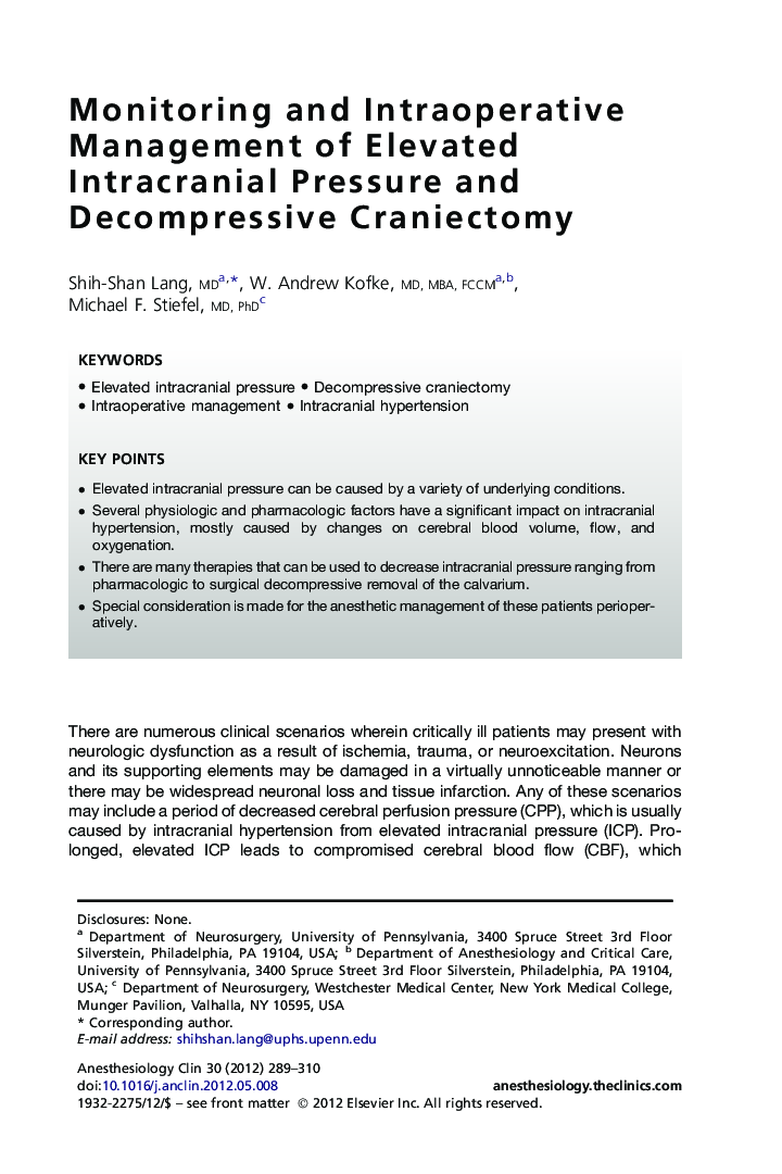 Monitoring and Intraoperative Management of Elevated Intracranial Pressure and Decompressive Craniectomy