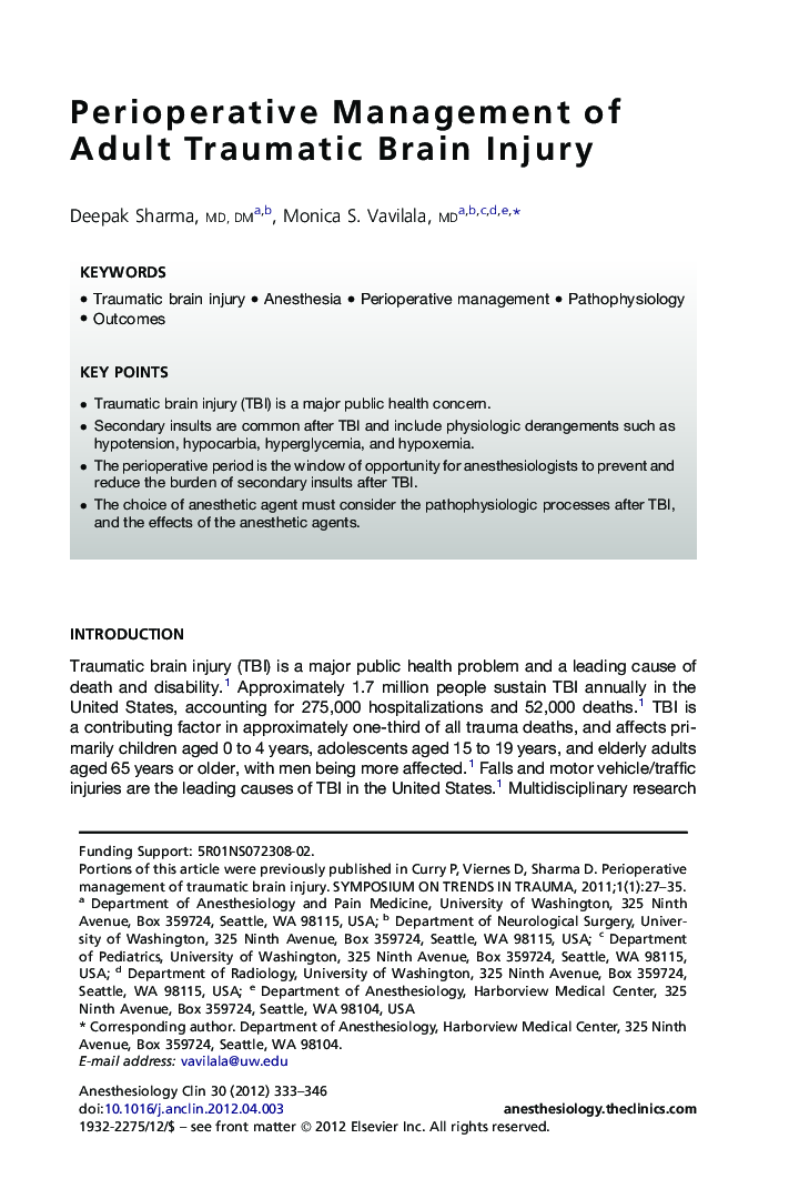 Perioperative Management of Adult Traumatic Brain Injury