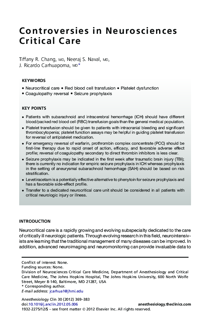 Controversies in Neurosciences Critical Care