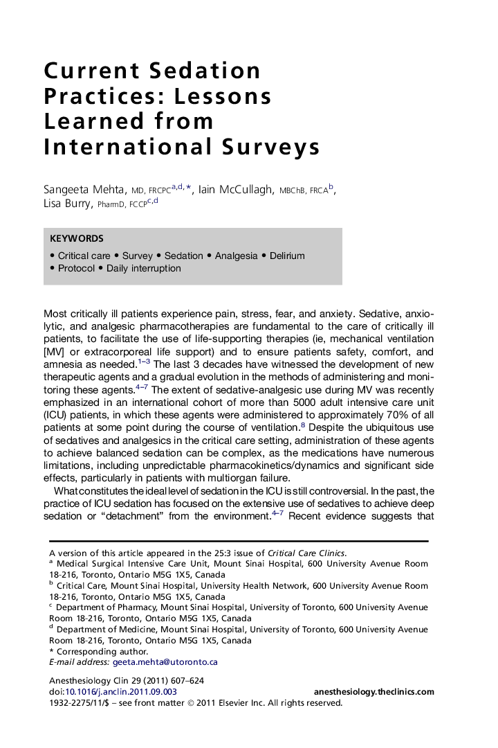 Current Sedation Practices: Lessons Learned from International Surveys