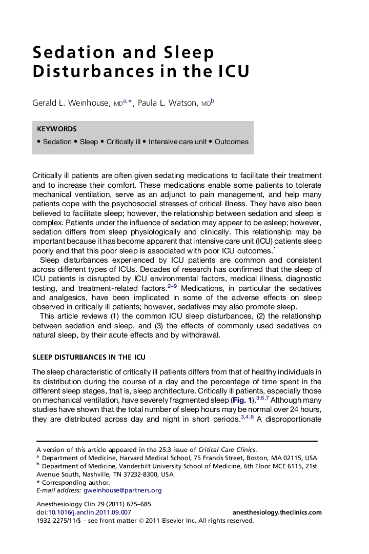 Sedation and Sleep Disturbances in the ICU