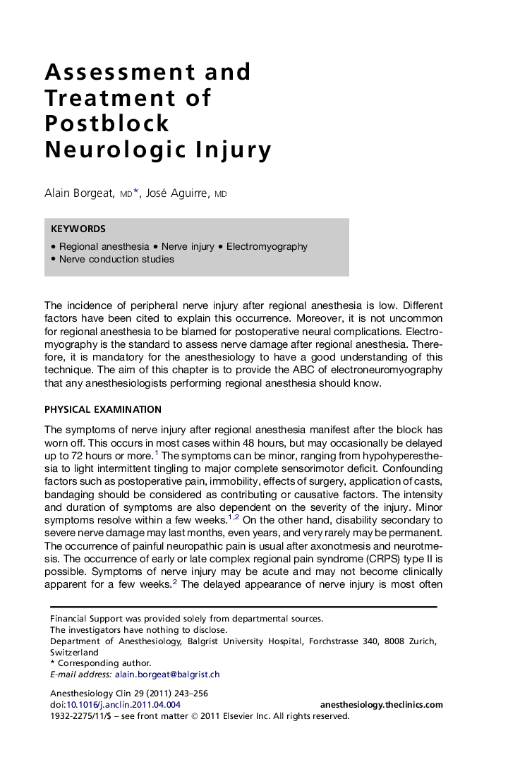 Assessment and Treatment of Postblock Neurologic Injury