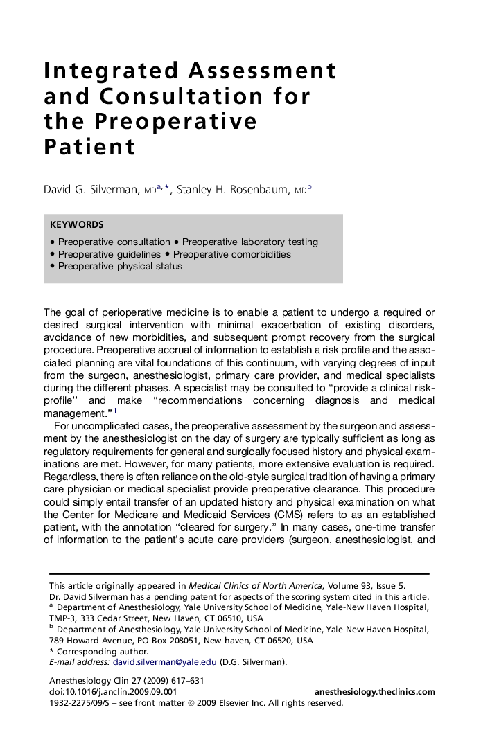 Integrated Assessment and Consultation for the Preoperative Patient