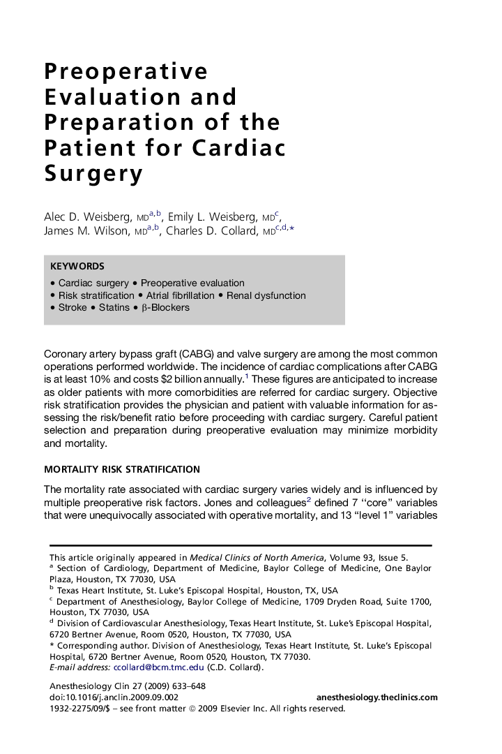 Preoperative Evaluation and Preparation of the Patient for Cardiac Surgery