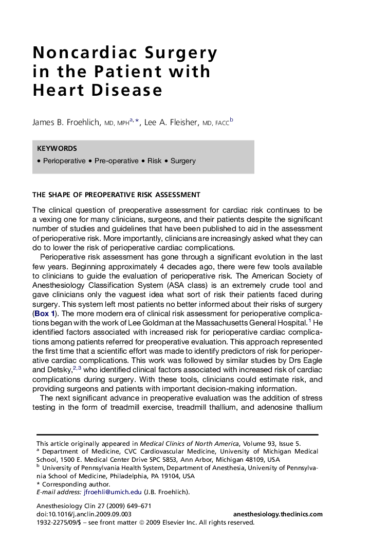 Noncardiac Surgery in the Patient with Heart Disease