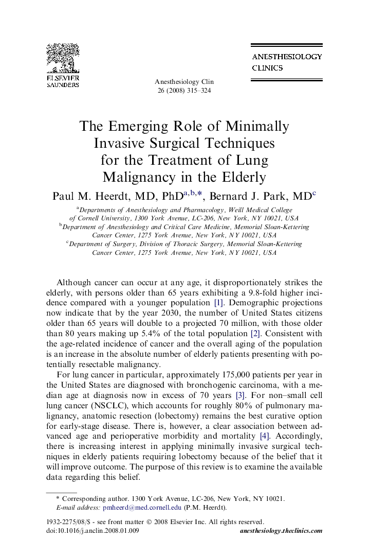 The Emerging Role of Minimally Invasive Surgical Techniques for the Treatment of Lung Malignancy in the Elderly