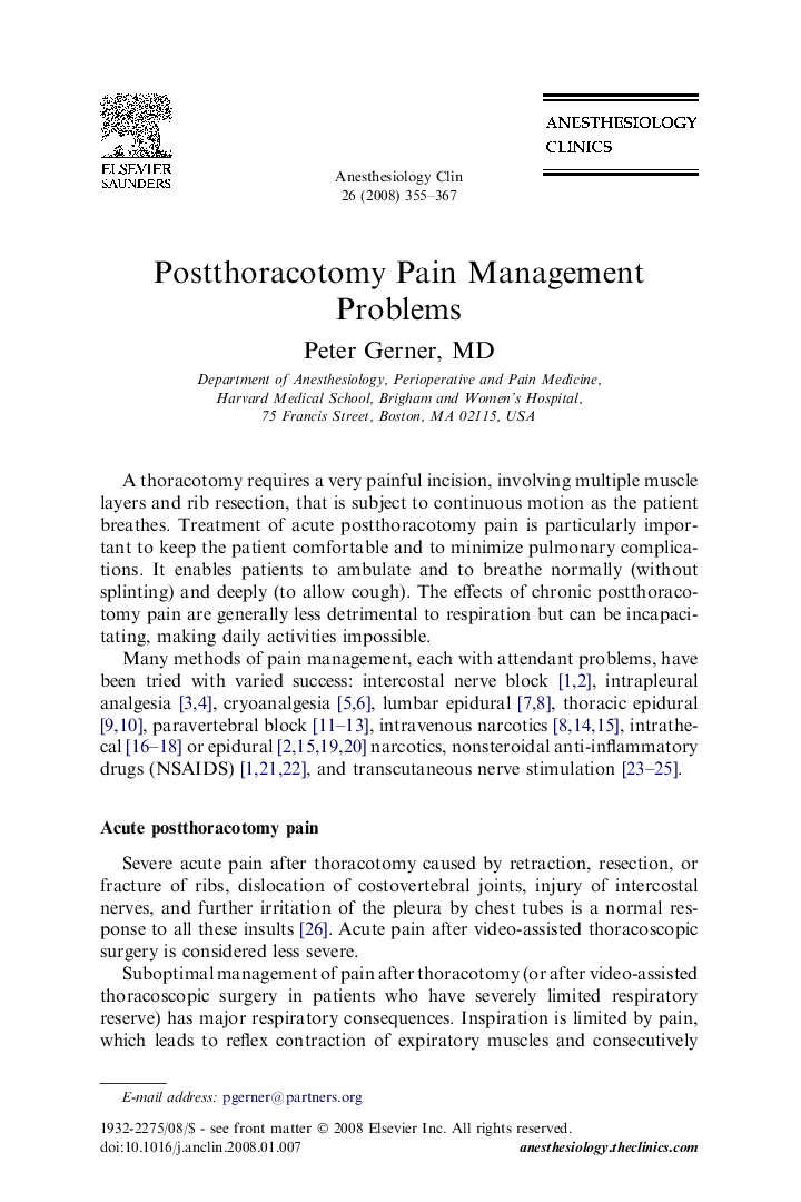 Postthoracotomy Pain Management Problems