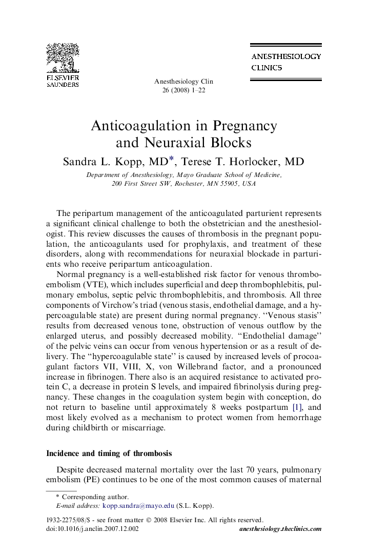 Anticoagulation in Pregnancy and Neuraxial Blocks